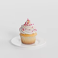 Delicious Cupcake With White Frosting And Pink Sprinkles On White Plate Light Background
