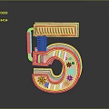 Modern 3D Number Five Home Decor Piece With Gears Pipes And Colorful Elements