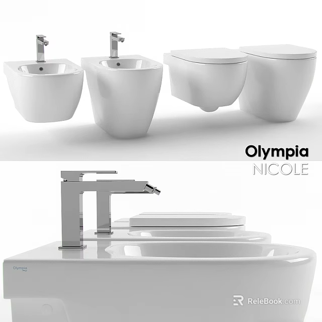 Modern White Toilets By Olympia Nicole Featuring Wall Hung Design And Faucet 3d model 