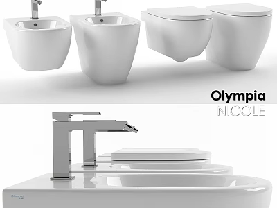 Modern White Toilets By Olympia Nicole Featuring Wall Hung Design And Faucet 3d model