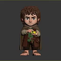 Cartoon Dwarf Character With Brown Curly Hair Holding Yellow Object In Hand