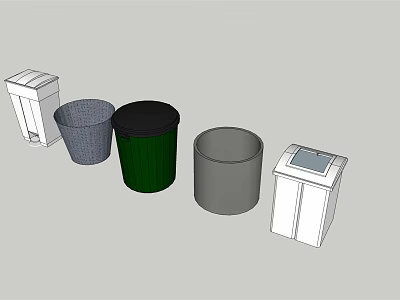 Public Facilities Different Types Of Waste Bins With Colorful Lids And Modern Design 3d model