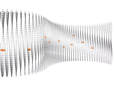 Modern Wave like Grid Partition Design With Orange Accents For Interior 3d model