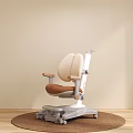 Ergonomic Modern Single Chair With Beige Padded Back Brown Seat And Wheels On Wooden Floor
