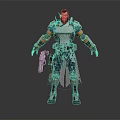 Futuristic Sci Fi Bearded Male Character In Metallic Armor With Long Coat And Weapon