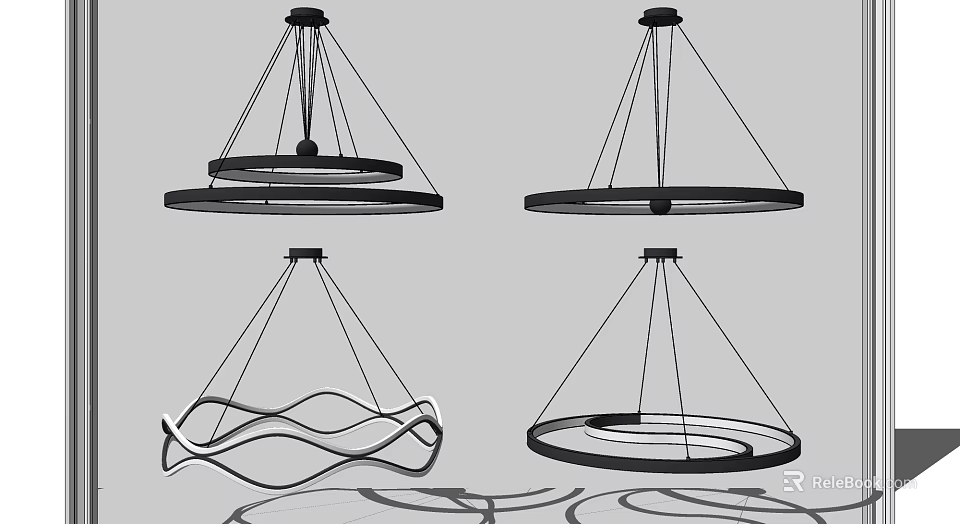 Modern Circular And Wavy Chandeliers With Sleek Lines For Interior Decor 3d model