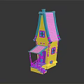 Colorful Cartoon Fairy Tale House With Yellow Walls Pink Roof Blue Windows And Purple Door