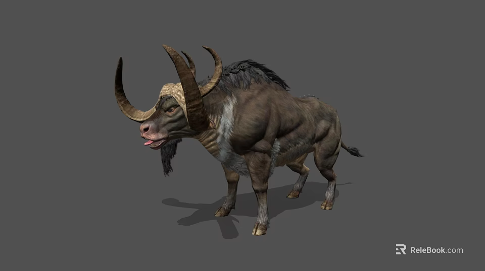 Realistic Mythical Bison With Large Curved Horns Shaggy Fur And Muscular Body 3d model 