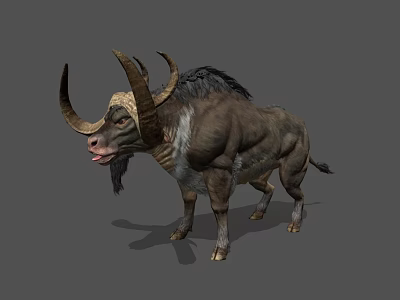 Realistic Mythical Bison With Large Curved Horns Shaggy Fur And Muscular Body 3d model