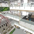Multi Level Shopping Mall Lobby Interior With Greenery ALCO Store And Display Counters 3d model