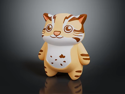 Cute Cartoon Style Cat Sculpture With Brown White Stripes And Adorable Decorative Design 3d model