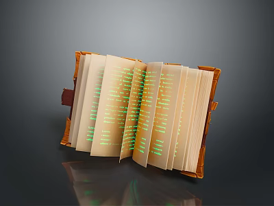 Open Leather Cover Book With Glowing Green Text For Daily Decorative Necessities 3d model