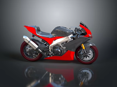Sporty Red And Silver Motorcycle With Sleek Design And Reflective Exterior 3d model