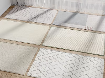 Square Rugs With Various Patterns In Neutral Colors On Wooden Floor 3d model