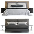 Modern Double Bed With Upholstered Headboard Striped Linens And Decorative Pillows