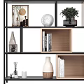 Modern Display Shelf Unit With Wooden Metal Structure Books Decorative Plants And Vases