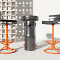 Modern Bar Counter Design With Orange Bar Stools And Silver Metal Base 3d model