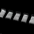 Five White Beds With Metal Frames Mattresses And Pillows Neatly Arranged On Dark Background