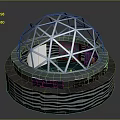 Cartoon Scene Spherical Structure With Metal Frame Black White Striped Base And Inner Lighting Design