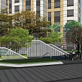 Residential Garden Landscape With High Rise Buildings Green Pathways Trees And Steps