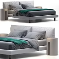 Modern Double Bed With Gray Bedding Green Blanket And Nightstand 3d model