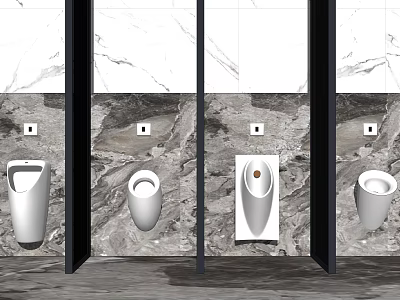 Modern Public Restroom Interior With Ceramic Urinals In Row And Marble Walls 3d model
