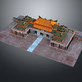 Traditional Ancient Chinese Architecture With Orange Glazed Roof Green Eaves And Stone Paved Courtyard