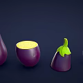 Purple Eggplants Whole And Sliced In Various Sizes On Dark Background