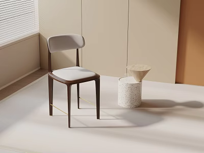 Modern Leisure Chair With Wooden Legs Light Upholstered Seat And Decorative Side Table In Sunlit Room 3d model