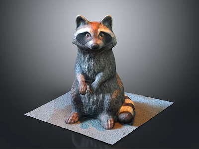 Realistic Raccoon Statue In Sitting Posture With Detailed Texture On Platform Base 3d model