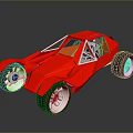Red Off Road Concept Vehicle With Large Wheels And Silver Rims Design
