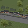 Traditional Commercial Street With Classic Architecture Green Trees And Road View