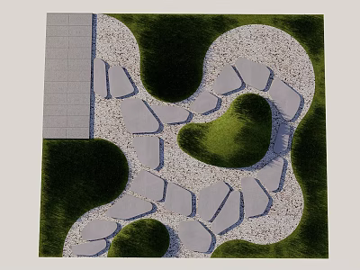 Garden Stepping Stones Path Design With Grass Patches And Gravel Surroundings 3d model