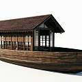 Traditional Wooden Boat With Tile Roof Wooden Structure And Lattice Windows
