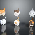 Colorful Cute Cartoon Cat Figures Standing On Grey Background With Reflection 3d model