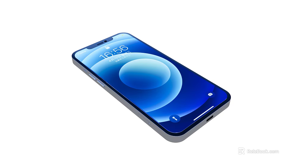 Modern Sleek Smartphone With Blue Screen Display And Digital Clock Interface Design 3d model 