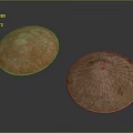 Two Traditional Brown Handwoven Straw Hats With Natural Textured Design
