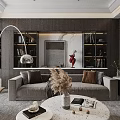 Modern Open Concept Living And Dining Room With Dark Wood And Marble Accents