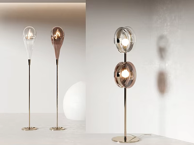Modern Floor Lamps With Glass Shades Transparent Amber Metal Base Elegant Interior Design 3d model