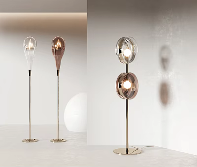 Modern Floor Lamps With Glass Shades Transparent Amber Metal Base Elegant Interior Design 3d model