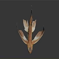 Golden Fish Sculpture Carving With Wing Like Fins And Shiny Scales On Dark Background