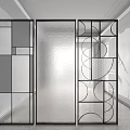 Modern Room Divider With Glass Panel Geometric Pattern And Circular Design For Interior Space 3d model
