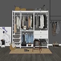 Organized Wardrobe Interior With Hanging Clothes Drawers Storage Baskets And Shoes 3d model