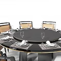 Modern Round Dining Table Set With Beige Chairs And Black Legs Design 3d model