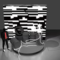 Stylish Photo Spot With Black White Striped Background Silhouette Figures Oil Drums And Circular Platform