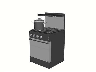 Black Integrated Kitchen Appliance With Gas Stove Oven Range Hood And Pot 3d model