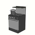 Black Integrated Kitchen Appliance With Gas Stove Oven Range Hood And Pot