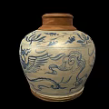Traditional Ceramic Jar With Blue And White Dragon Patterns Brown Base Classic Oriental Design