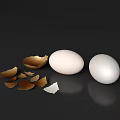 Fresh Whole Eggs With Broken Eggshells On Dark Reflective Surface