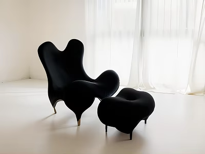 Unique Black Bean Bag Chair With Matching Ottoman In Bright Modern Room 3d model